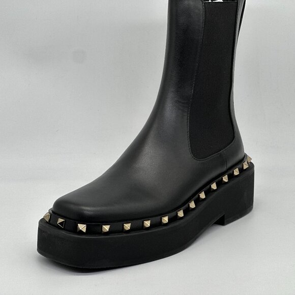 Valentino Rockstud Studded M-Way Chelsea Beatle Leather Ankle Bootie Boots - Picture 10 of 16